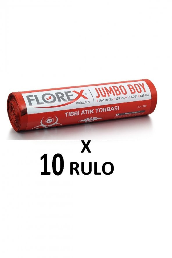 Florex Tıbbi Atık Baskılı Jumbo Boy ( 80x110 Cm ) Çöp Poşeti 10 Rulo 100 adet ürün görseli 1