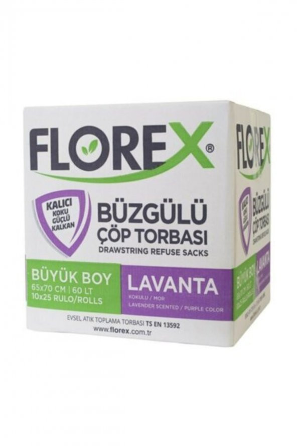 Florex  Lavanta Kokulu Büzgülü Büyük Boy Çöp Poşeti 130 Gr 1 Koli (250 Adet) ürün görseli 1