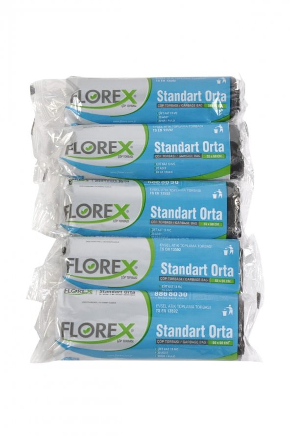 Florex  Standart Orta Siyah Çöp Poşeti 55x60 Cm 5 Rulo ürün görseli 1