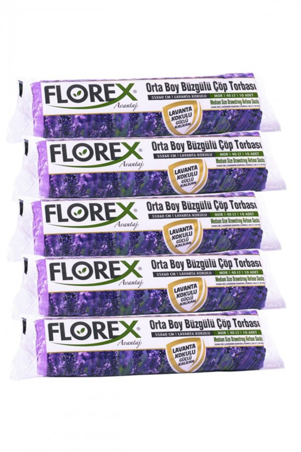 Florex Büzgülü Orta Boy Çöp Torbası Avantaj Seri 5 Rulo Lavanta Kokulu ürün görseli 1