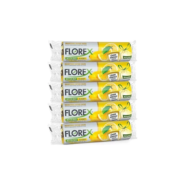 Florex  Büzgülü Limon Kokulu Orta Boy Çöp Torbası 55x60 cm 5 Rulo ürün görseli 1