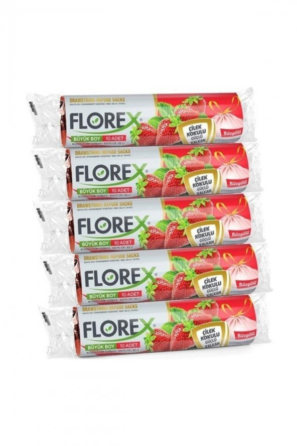 Florex Büzgülü Çilek Kokulu Büyük Boy Çöp Torbası 65x70 Cm 5 Li Rulo ürün görseli 1