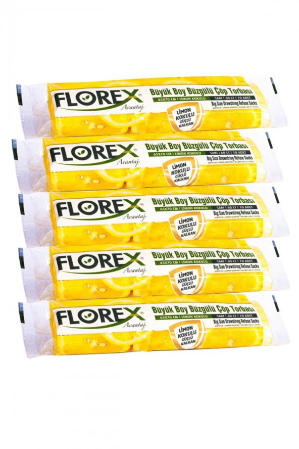 Florex Büzgülü Büyük Boy Çöp Torbası Avantaj Seri 5 Rulo Limon Kokulu ürün görseli 1
