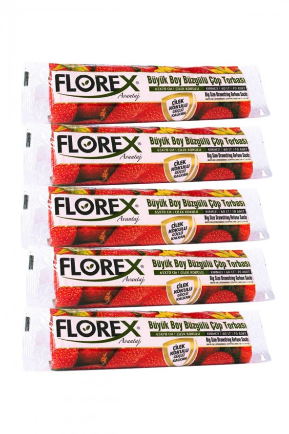 Florex  Büzgülü Büyük Boy Çöp Torbası Avantaj Seri 5 Rulo Çilek Kokulu ürün görseli 1