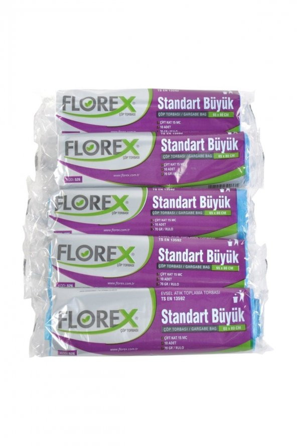 Florex Standart Büyük Mavi Çöp Poşeti 65 X 80 Cm 5rulo ürün görseli 1