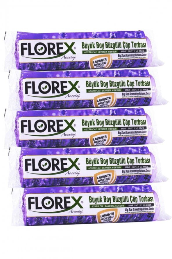 Florex  Büzgülü Büyük Boy Çöp Torbası Avantaj Seri 5 Rulo Lavanta Kokulu ürün görseli 1