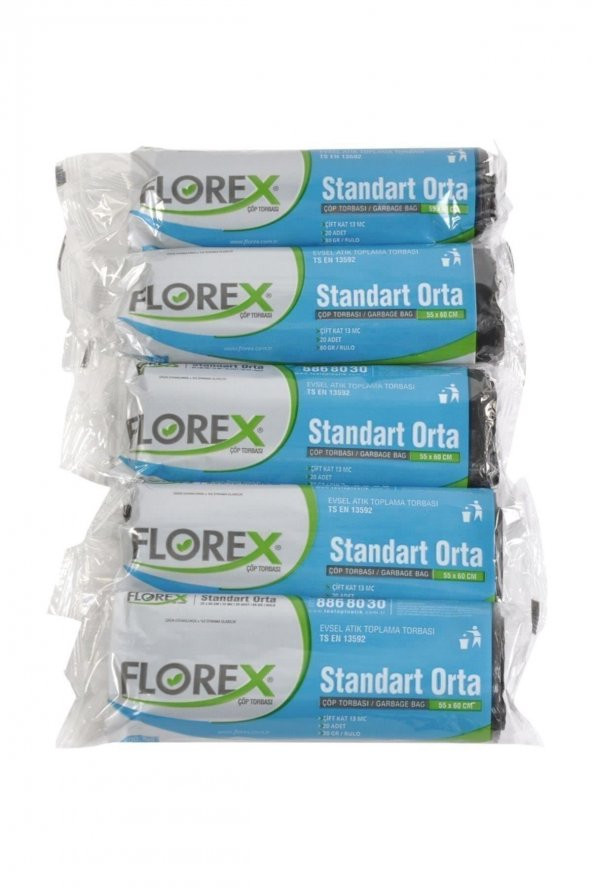 Florex  Orta Mavi Çöp Poşeti  55x60 cm 5 Rulo 20x5  100 Adet ürün görseli 1