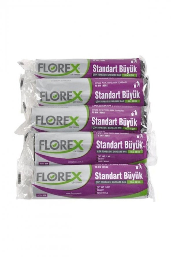 Florex Çöp Poşeti Büyük Boy 65x80 Mavi 5 Rulo 5x10 Toplam 50 Adet ürün görseli 1