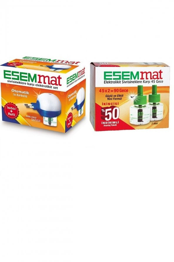 Esemmat  Kablosuz Otomatik Isı Kontrollü Elektrolikit 30 Gece Set + 45 Gece Elektrolikit Yedek 2li ürün görseli 1