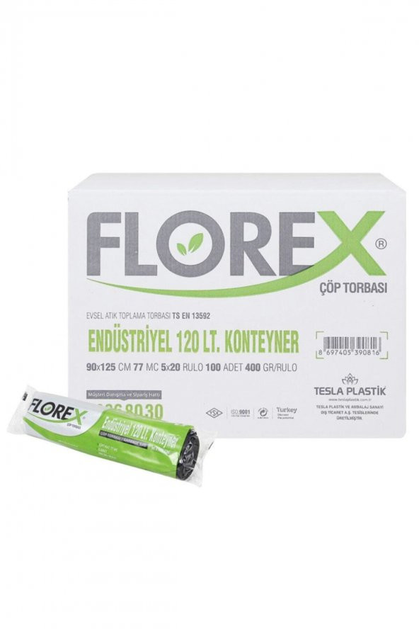Florex  120 Lt Endüstriyel Konteyner Çöp Torbası Çöp Poşeti 90x125 Cm 1 Koli 20 Rulo 100 Adet ürün görseli 1