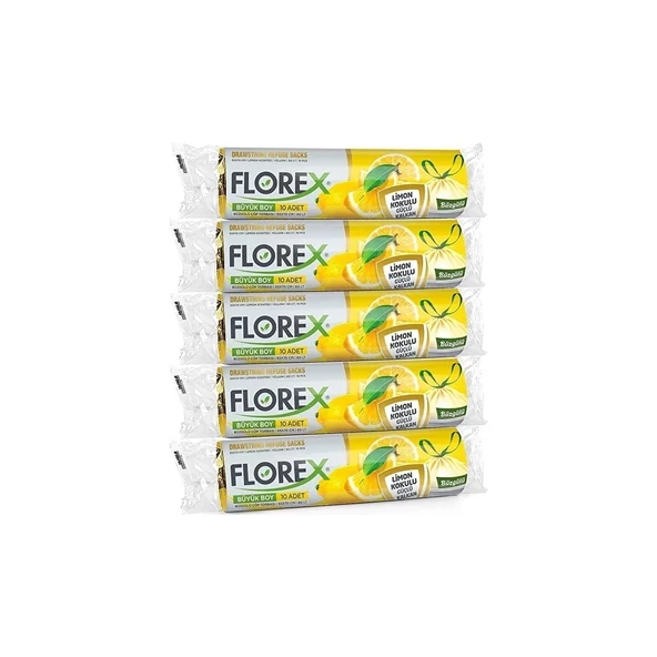 Florex  Büzgülü Limon Kokulu Orta Boy Çöp Poşeti 55x60 Cm 25 Rulo ürün görseli 1