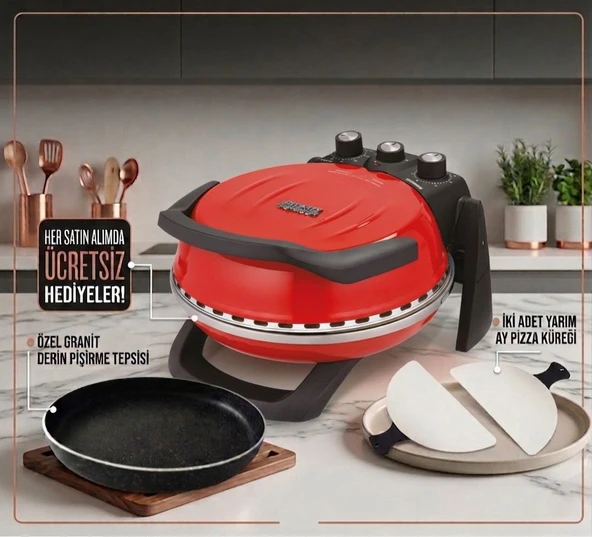 Kırmızı Erato Taşfırınım Doğal Taş Tabanlı Pizza Makinesi ürün görseli 1