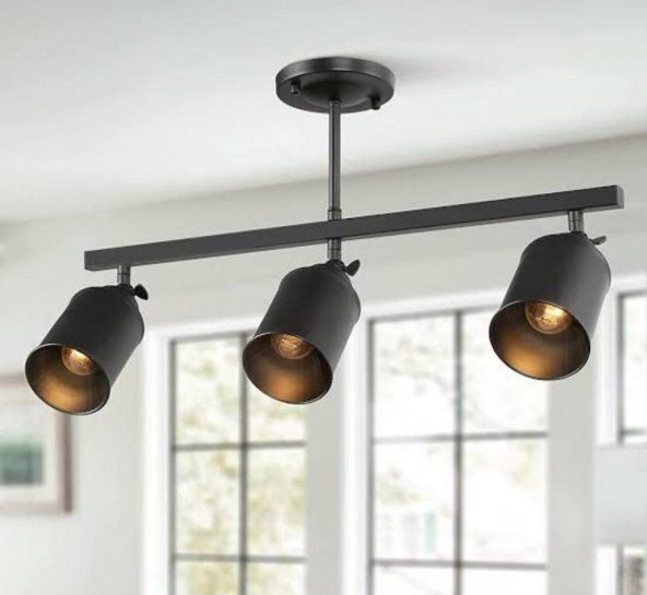 MYLİGHTS  MAT SİYAH ÜÇLÜ LED AVİZE LED SPOT HAREKETLİ BAŞLIK  GÜNIŞIĞI AMPULLÜ ürün görseli 1
