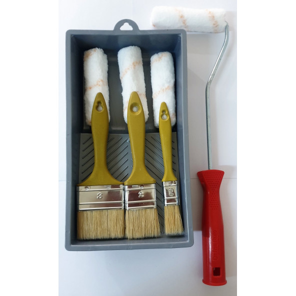 M1 ART Boya Seti 8li-SATEN Parmak rulo 10 cm ,Yedek Başlık 3 Ad,Boya fırcası 3 ad,Uygulama Tavası ürün görseli 1