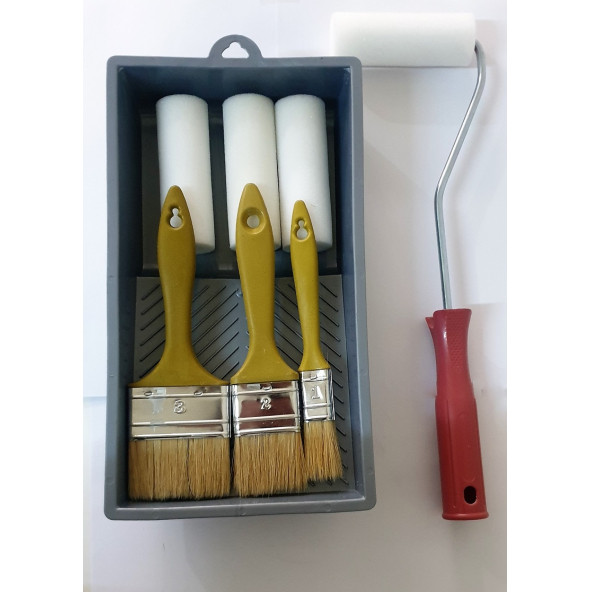 M1 ART Boya Seti 8li-Sünger Parmak rulo 10 cm ,Yedek Başlık 3 Ad,Boya fırcası 3 ad,Uygulama Tavası ürün görseli 1