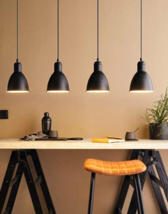 MYLIGHTS DÖRTLÜ MASA ÜSTÜ TEZGAH YADA BAR ÜSTÜ SİYAH METAL SAKIT AVİZE ürün görseli 1