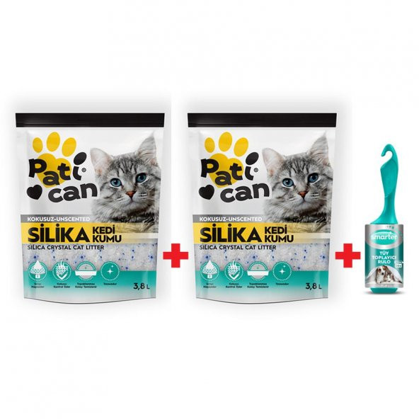 PATİCAN 2 ADET SİLİKA KRİSTAL KEDİ KUMU 3.8LT+SMARTER TÜY TOP. ürün görseli 1