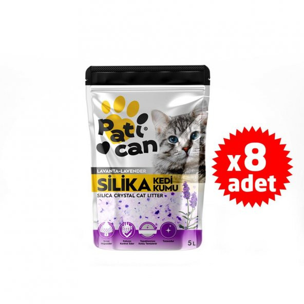 PATİCAN 8 ADET LAVANTA SİLİKA KRİSTAL KEDİ KUM 5LT ürün görseli 1