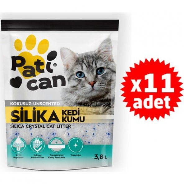 11 Adet Patican Silika Kristal Kedi Kumu 3.8 Lt ürün görseli 1