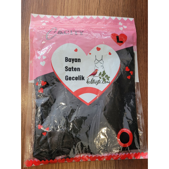 Kadın Saten Gecelik Siyah L Beden - Resim 2