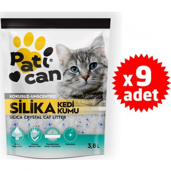 9 ADET PATİCAN SİLİKA KRİSTAL KEDİ KUMU 3.8 LT ürün görseli 1