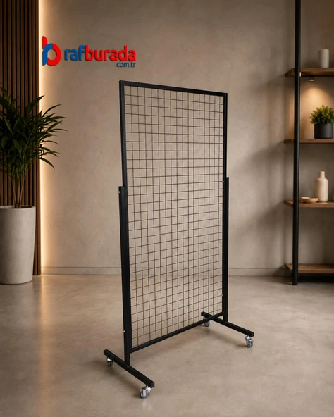 Tekerlekli Sık Telli Tel Raf - Tel Pano Stand, Duvar Askılığı  90x190 cm ürün görseli 1