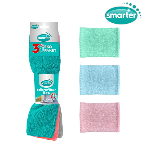 SMARTER 3 LÜ MİKROFİBER TEMİZLİK BEZİ + 3 LÜ PRATİK SÜNGER BULAŞIK SÜNGERİ ürün görseli 1