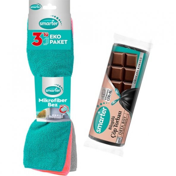 SMARTER 3 LÜ MİKROFİBER BEZ + ÇİKOLATA ORTA BOY ürün görseli 1