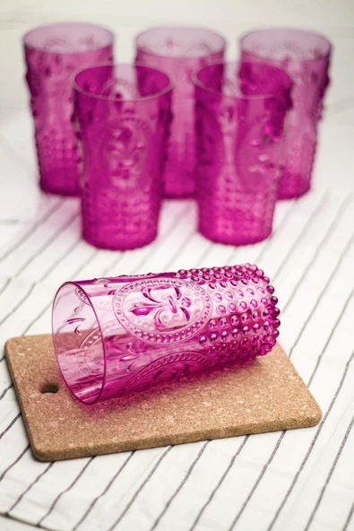 Akrilik Pembe 6'lı Uzun Bardak & Su Meşrubat Bardağı 750 ml ( Büyük Boy & Cam Değildir ) ürün görseli 1