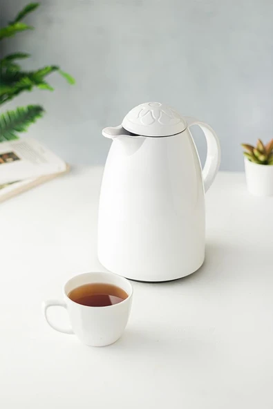 1 LT Isı Yalıtımlı Çay Ve Soğuk Su Termosu Soft Beyaz (12 Saat Sıcak Tutar& İçi Camdır) ürün görseli 1