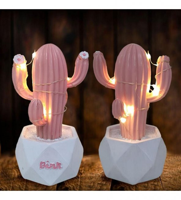 3D Işıklı Pembe Kaktüs Dekoratif Masa Lambası - Resim 3