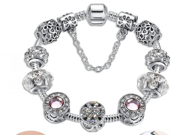 Worldshop PANDORA, YENİ TARZ, CHARMLI BİLEKLİK(PİNK CRYSTAL CHARMLI), AHŞAP KUTU İÇERİSİNDE ürün görseli 1