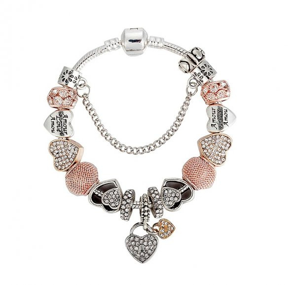 Worldshop Pandora,Yeni, Tarz(aşk sevgi mlı)  Rose, Charmlı  Bileklik, Ahşap Kutu Içerisinde ürün görseli 1