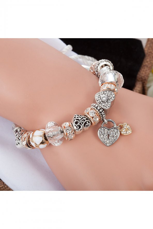 Worldshop Pandora Tarz, Yeni Trend, Renk Seçenekli Kristal Taşlı Charm Bileklik, Ahşap Kutu Içerisinde ürün görseli 1