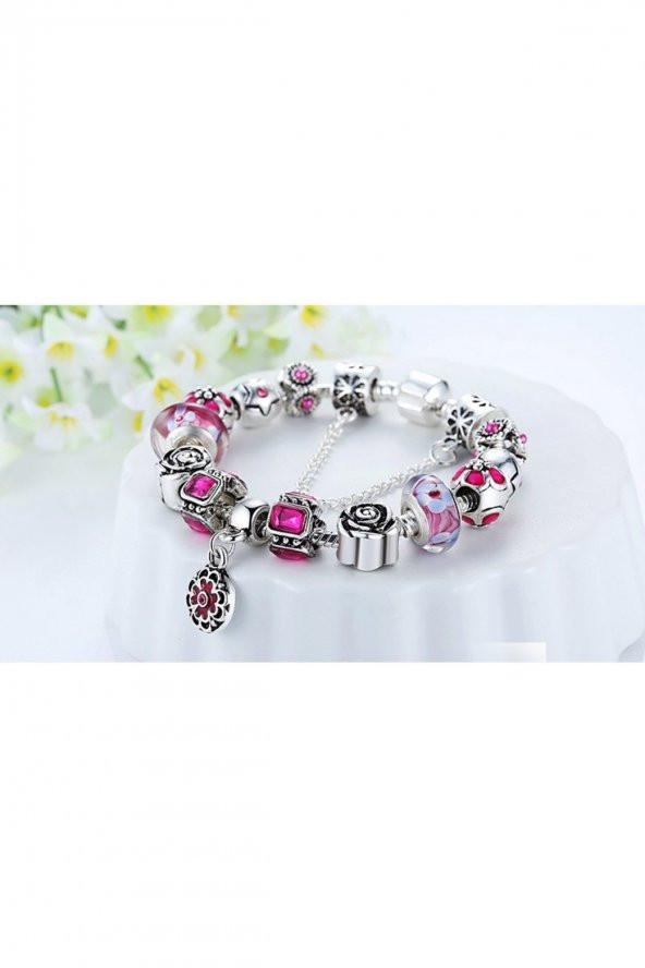 Worldshop Pandora Tarz,  Yeni Trend, Renk  Seçenekli Kristal Taşlı  Charm Bileklik, Ahşap Kutu İçerisinde ürün görseli 1