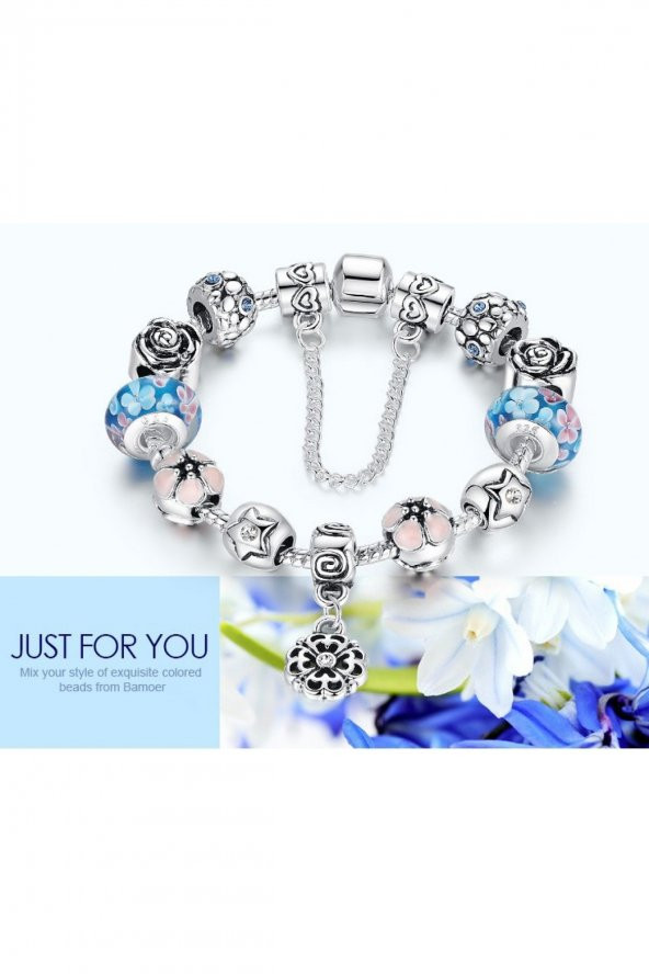 Worldshop Pandora Tarz, Yeni Trend, Mavi Taşlı Charm Bileklik, Ahşap Kutu Içerisinde, Yeni Yıl, Yılbaşı Hediye ürün görseli 1