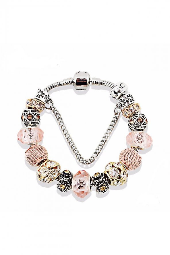 Worldshop Pandora Tarz, Pink Kristal Gold Charmlı Bileklik, Ahşap Kutu Içerisinde, Yeni Yıl, yılbaşı hediye ürün görseli 1
