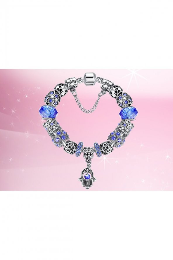 Worldshop Pandora Tarz,  Mavi Taşlı Charm Bileklik, Ahşap Kutu Içerisinde ürün görseli 1