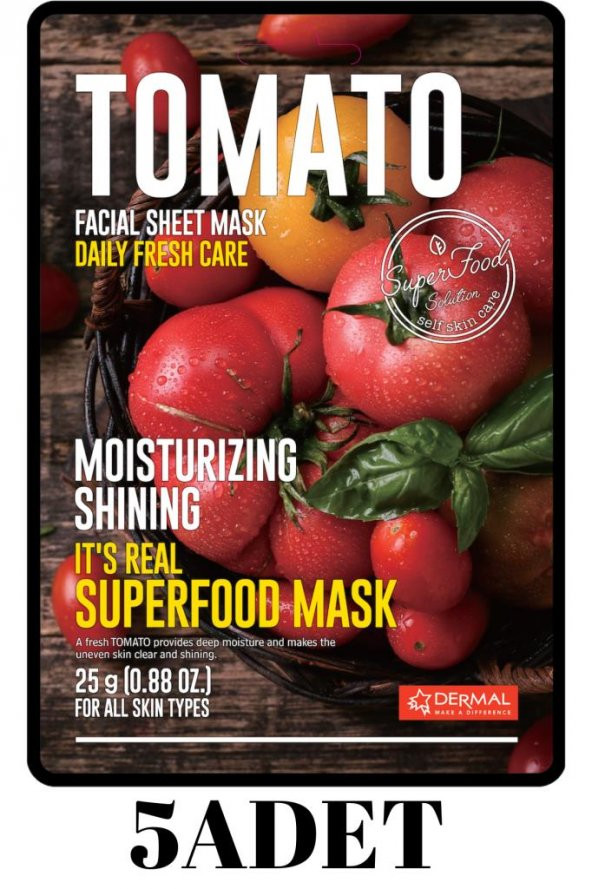 DERMAL 5 ADET Superfood Domates Maskesi I Parlaklık  ve Nem Veren ürün görseli 1