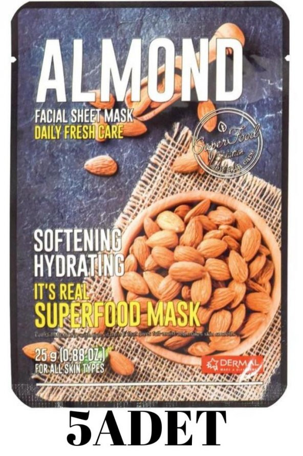 DERMAL 5 ADET Superfood Badem Yüz Maskesi I  Nemlendici ve Yumuşatıcı ürün görseli 1