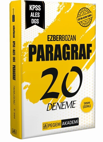 Pegem KPSS ALES DGS Paragraf Ezberbozan 20 Deneme Çözümlü Pegem Akademi Yayınları ürün görseli 1