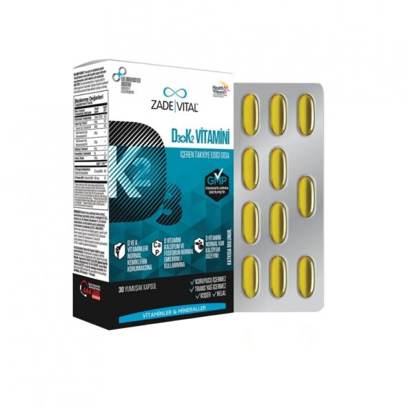 D3 + K2 Vitamini İçeren Takviye Edici Gıda 30 Yumuşak Kapsül ürün görseli 1