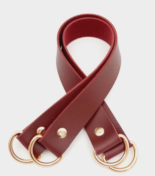 Angel Çanta Aksesuar Bordo Suni Deri 38X2.5 Cm Çift Çanta Sapı Light Gold Metalli ürün görseli 1