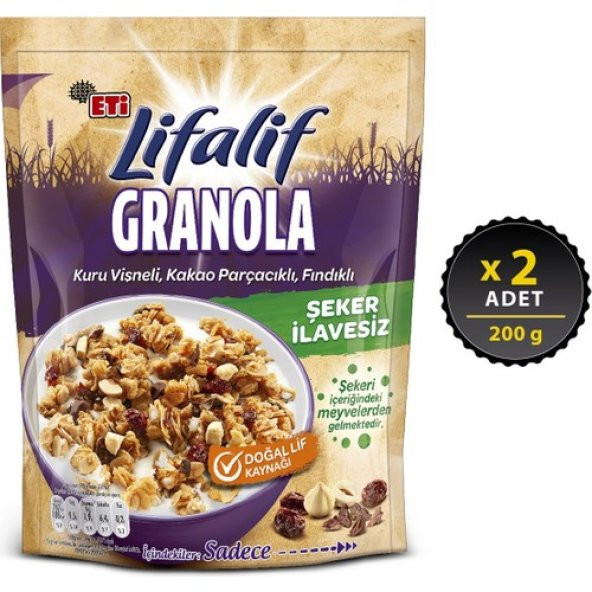Eti Lifalif Granola Kuru Vişneli, Kakao Parçacıklı, Fındıklı 200 g x 2 Adet ürün görseli 1