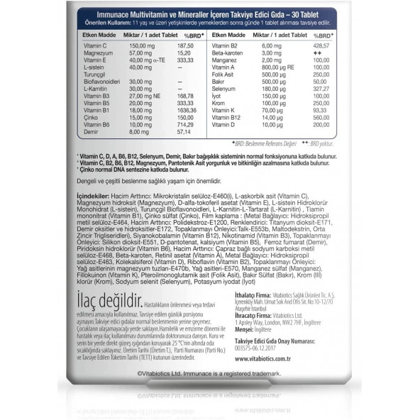 Vitabiotics_Immunace 30 Tablet Multivitamin - Resim 2