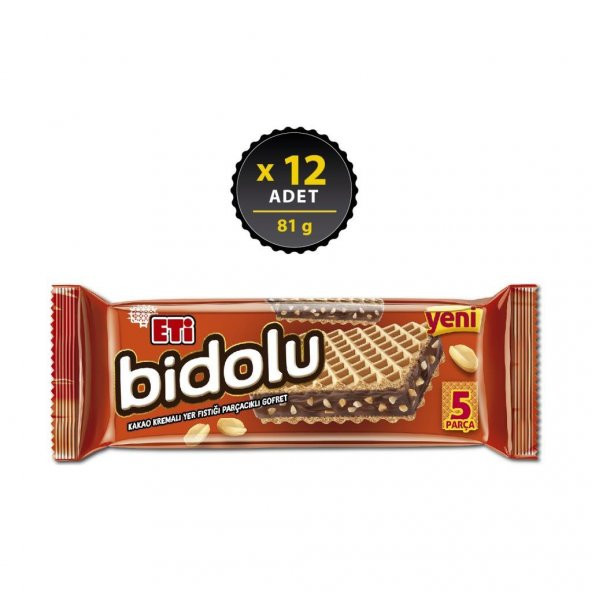 Eti Bidolu Kakao Kremalı Yer Fıstığı Parçacıklı Gofret 81g x 12 Adet ürün görseli 1