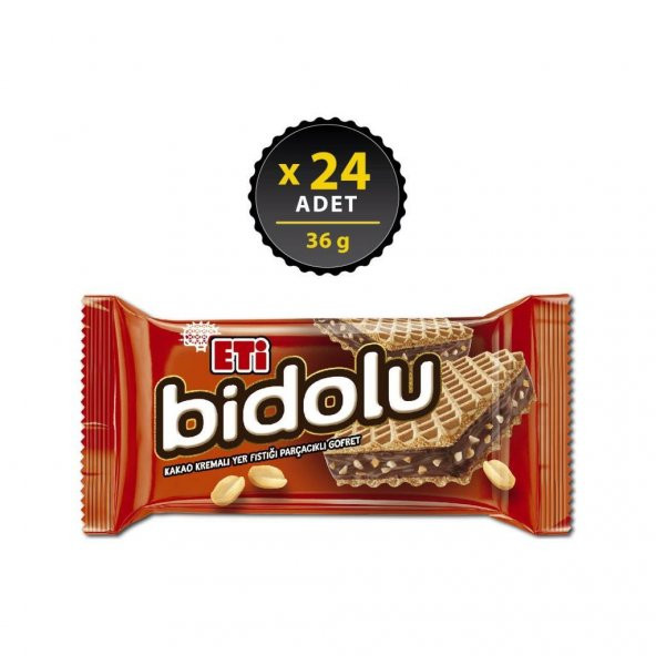 Eti Bidolu Kakao Kremalı Yer Fıstığı Parçacıklı Gofret 36 g x 24 Adet ürün görseli 1