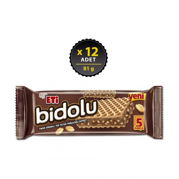 Eti Bidolu Fındık Kremalı Yer Fıstığı Parçacıklı Gofret 81g x 12 Adet ürün görseli 1