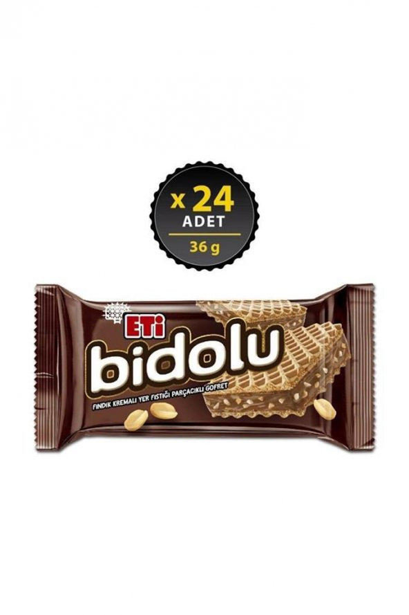 Eti Bidolu Fındık Kremalı Yer Fıstığı Parçacıklı Gofret 36 g x 24 Adet ürün görseli 1
