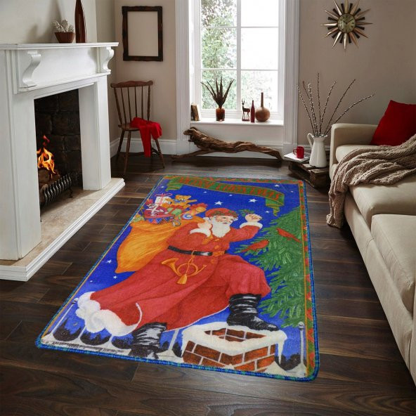 Myfloor Santa Claus ve Merry Christmas Temalı Halı 80 x 120 cm ürün görseli 1
